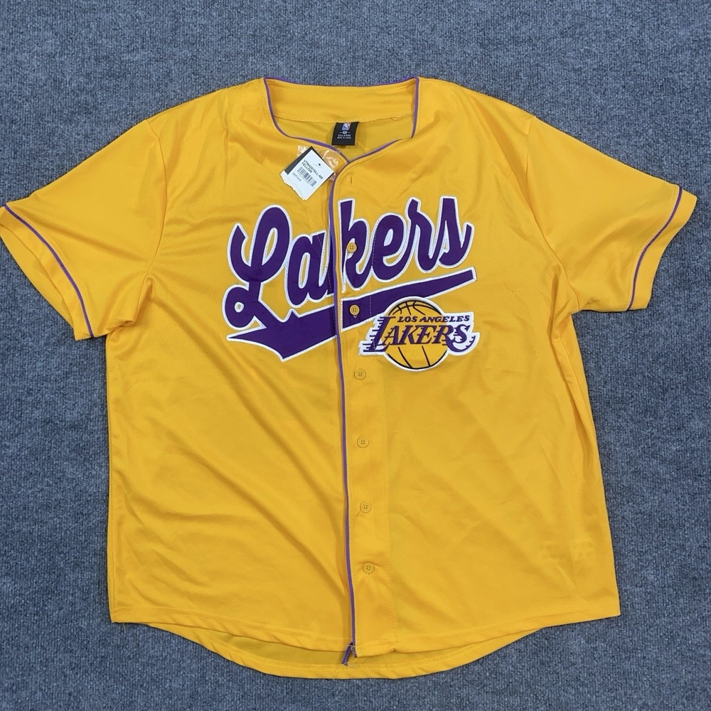 NWT Los Angeles Lakers Yellow NBA Jersey Men's Sz 2XL #48 Baseball Style Stretch